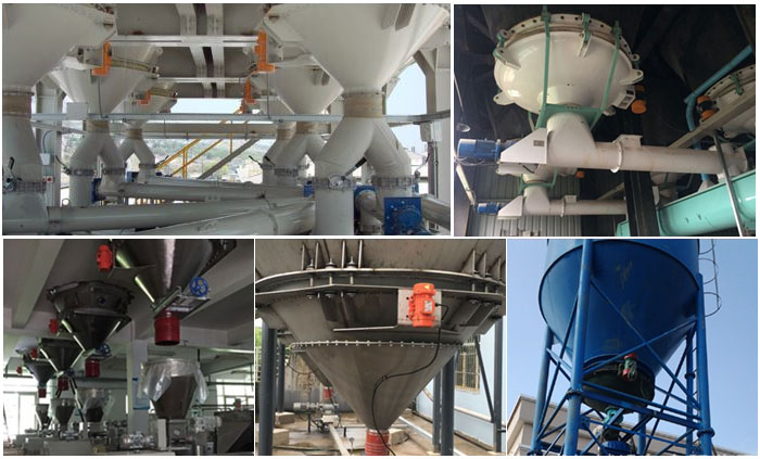 振動(dòng)料斗結(jié)合料倉(cāng)，螺旋輸送機(jī)等設(shè)備現(xiàn)場(chǎng)使用展示